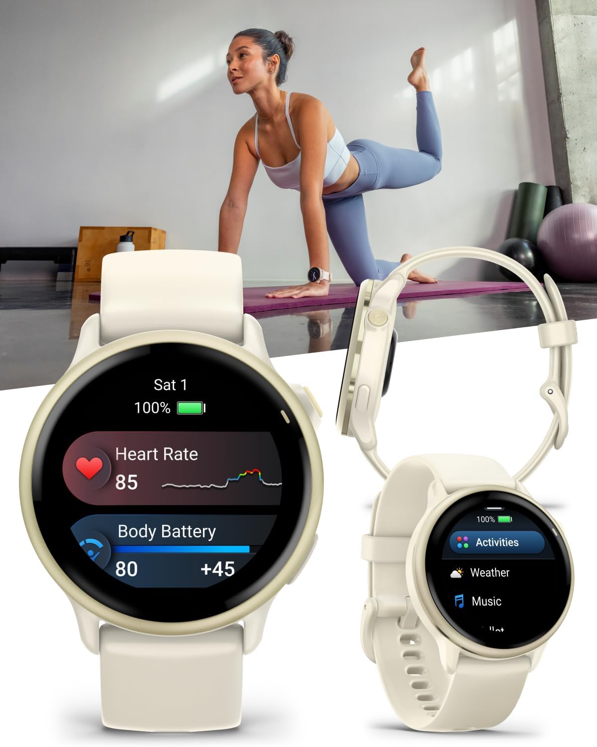 Garmin Vivoactive 6 - Health & Fitness Smartwatch, 1.2 in Bright AMOLED Display, GPS Sports Tracking, Up to 11 Days of Battery, Lunar Gold with Bone Band w PowerBank Bundle
