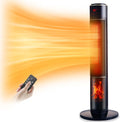 Portable Electric Space Heater for Large Room 37' Ceramic Tower Heater with 3D Flame for Room Heating,Oscillating,Remote Control,Tipover &overheating protection for Indoor Use(Black-I)