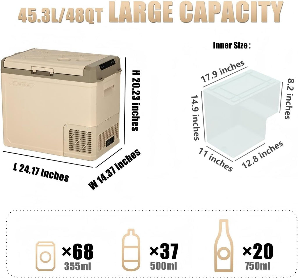 Alpicool 48 Quart GE50 Portable Car Refrigerator,12 Volt Car Freezer, Fast Cooling Fridge, with 12/24V DC and 100-240V AC for Outdoor, Camping, RV, Truck