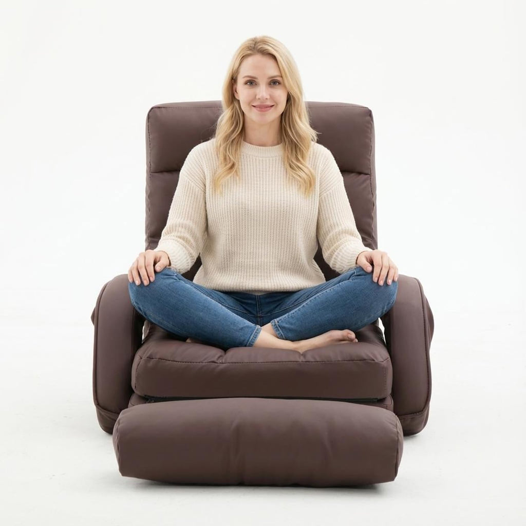 Floor Chair, Floor Gaming Chair with 14 Adjustable Position&Back Support, Folding Lounge Chair with Armrest for Adults, Lazy Sofa Lounger with Comfy Cushion for Living Room,Bedroom,PU,Coffee