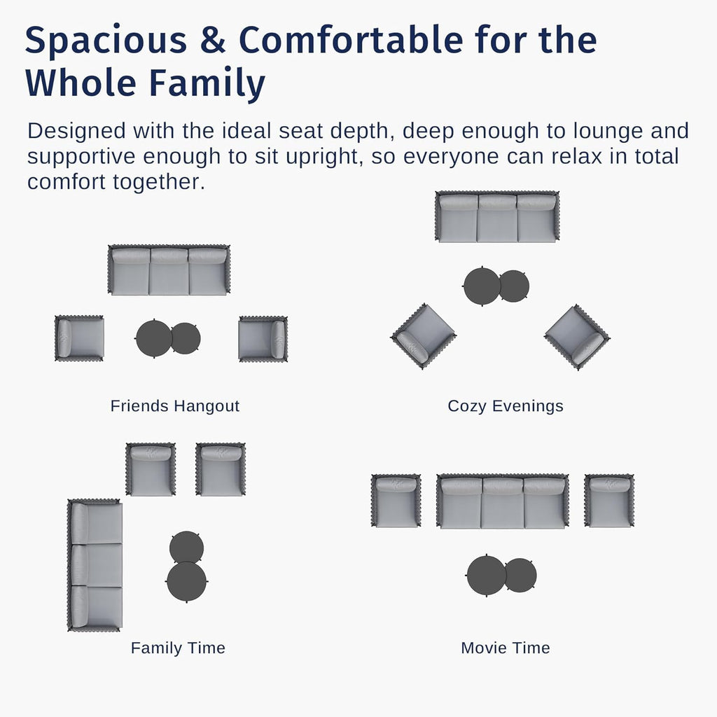 EAST OAK Life Chatter Patio Furniture Set 5 Pieces, Outdoor Furniture 5-Seat Sofa with Two Round Coffee Table, Waterproof Thick Cushion Deep Seating for Porch, Balcony, Earth Black & Misty Grey