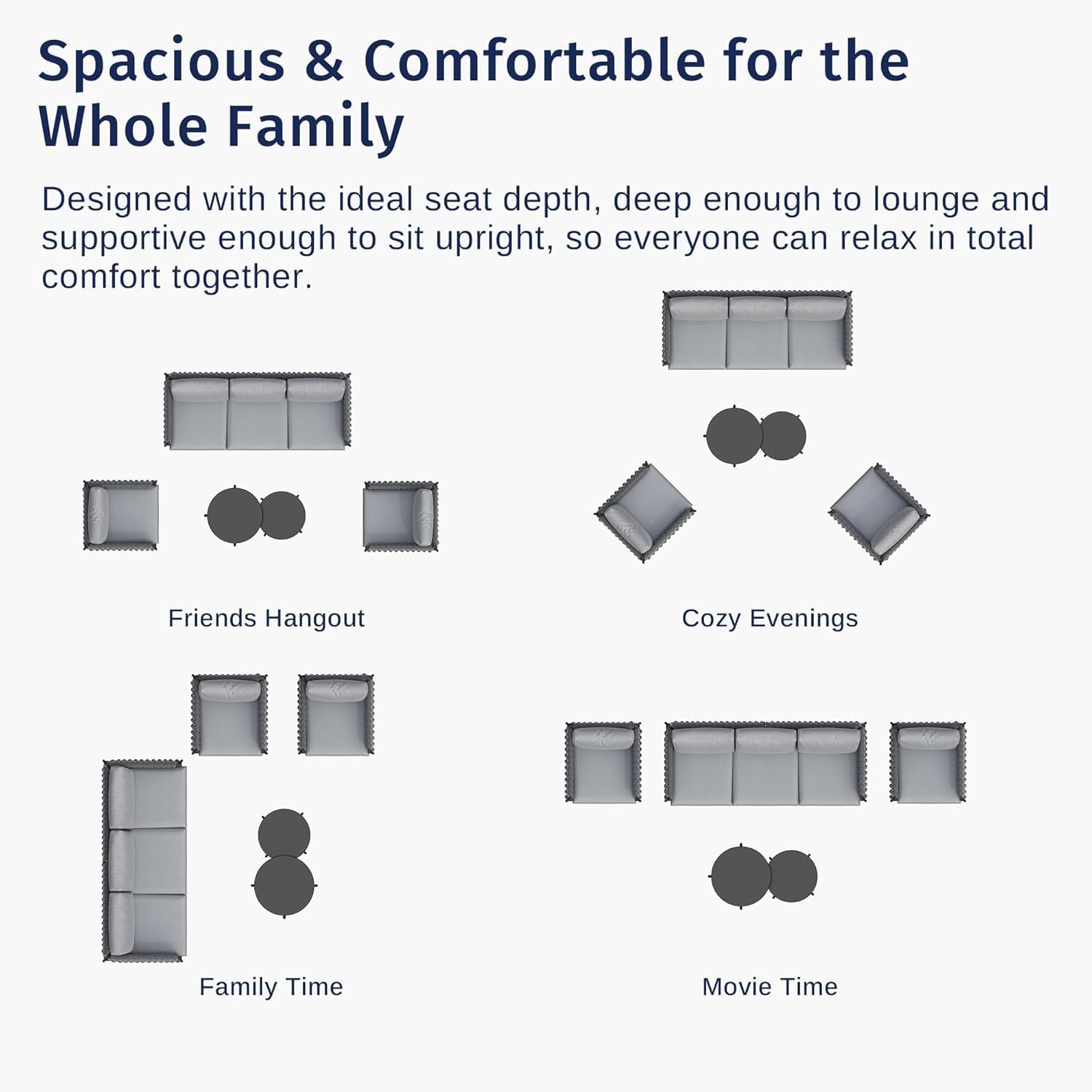 EAST OAK Life Chatter Patio Furniture Set 5 Pieces, Outdoor Furniture 5-Seat Sofa with Two Round Coffee Table, Waterproof Thick Cushion Deep Seating for Porch, Balcony, Earth Black & Misty Grey