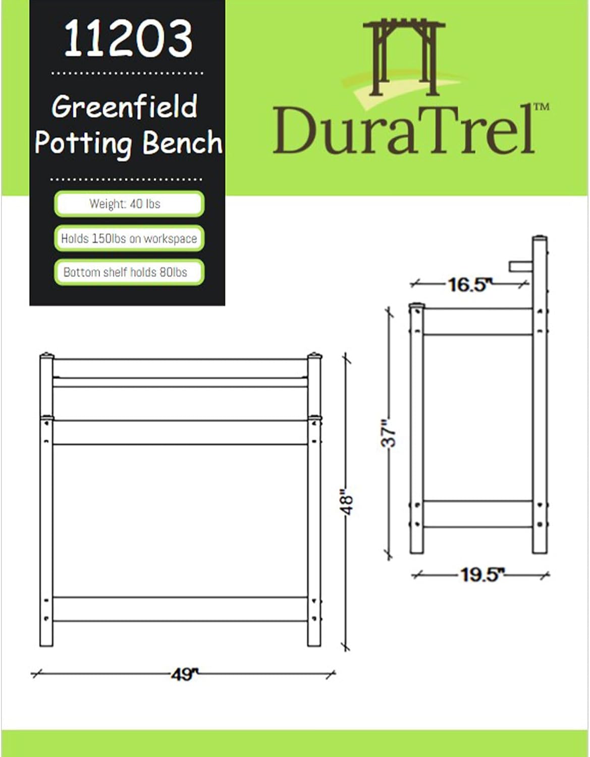 Dura-Trel 11203 Greenfield Potting Bench, White, 49'H