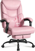 WAILOR 400lbs Office Chair with Foot Rest, Reclining Big and Tall Office Chair with Lumbar Support, High Back PU Leather Computer Chair,Comfy Desk Chair for Home Office (Pink)