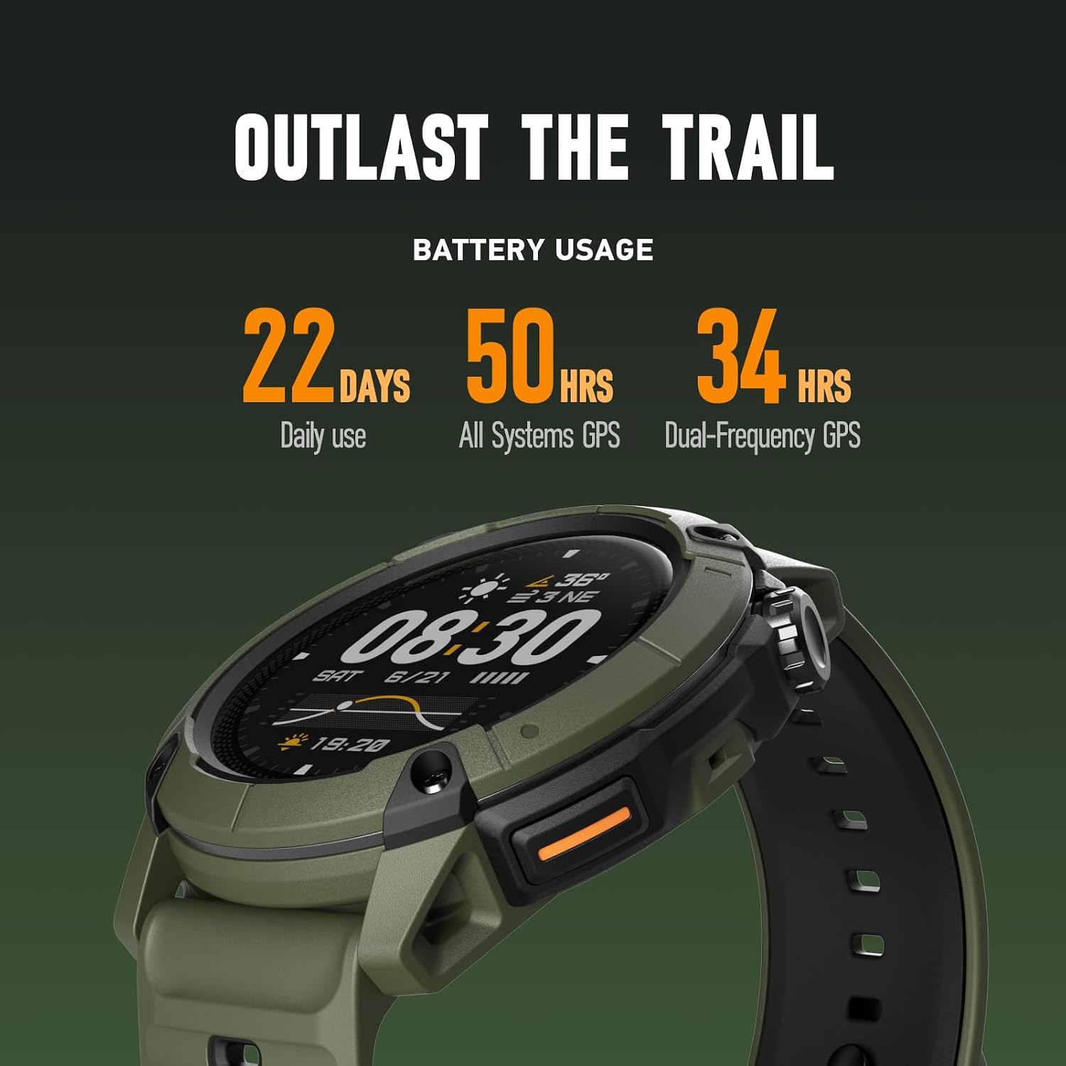 COROS NOMAD Outdoor GPS Smartwatch, 1.3' MIP Touchscreen, Global maps with turn-by-turn navigation, 22 days Battery Life, Microphone records voice notes, real-time weather, and safety alerts (Green)