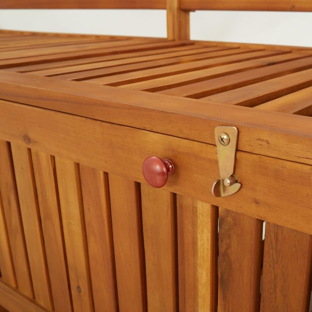 vidaXL Indoor and Outdoor Storage Bench – Solid Acacia Wood, Stable Seating, Ample Storage, Ideal for Patio, Weather, Comes with Cushion