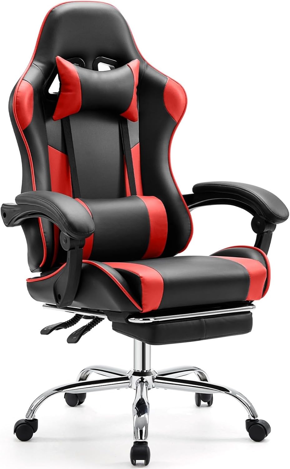 Heavy Duty Gaming Chair, Ergonomic Gamer Chair for Home Office with Footrest, Lumbar Support, Adjustable Backrest, Stable 360° Swivel Wheels for Adults, Professional Gamers and Teens, Red