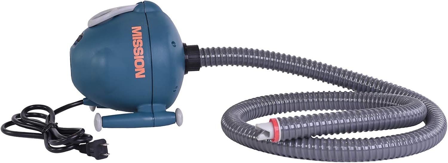 MISSION Electric Air Pump for Inflatables, Air Mattress Pump, Inflator Deflator 120V AC for Pool Floats, SUP Boards, Rafts and Reef Mats, Quick Fill with Hose and Valve Adapters