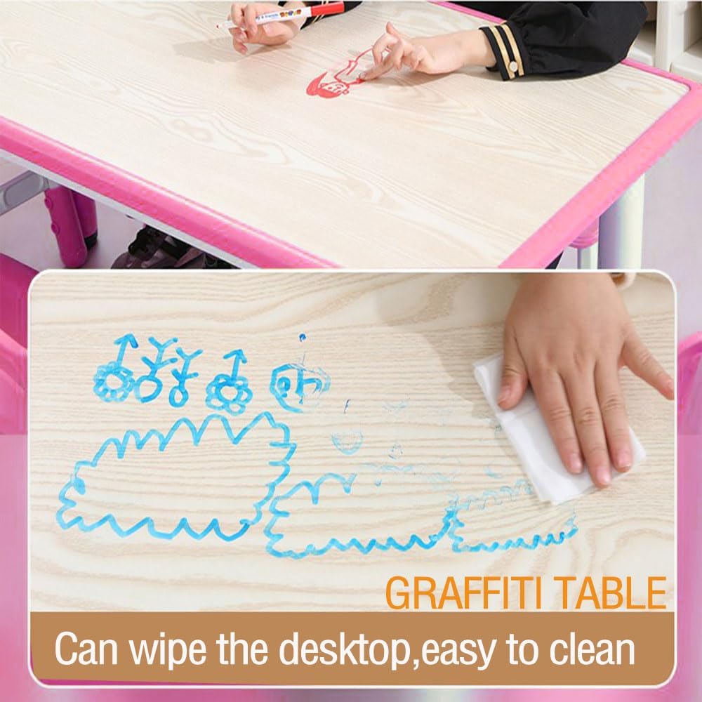 Kids Table and Chair Set, Height Adjustable Toddler Arts & Crafts Table and 6 Chair Set for Ages 2-10,Max 300lbs Kids Activity Art Table for Classroom Daycares,Home