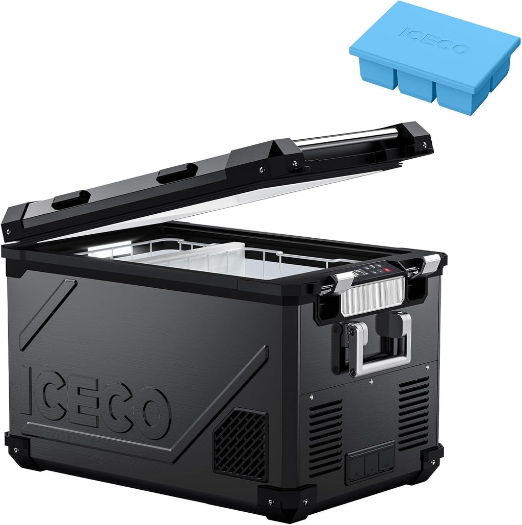 ICECO APL55 Dual Zone Portable Refrigerator Freezer Bluetooth Controlled, 55 Liter 12v refrigerator with SECOP Compressor, DC 12/24V, AC 110-240V, for Truck, Car and Home, -4℉~68℉ (Black)