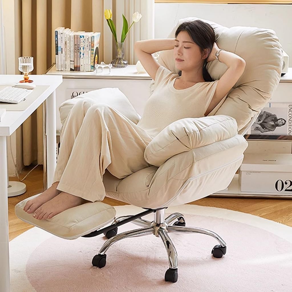 Lazy Sofa Gaming Chair Office Chairs Recliner Chair for Bedroom,Study Chair Ergonomic Lift Chair Backrest Reclinable Home Office Desk Chairs Computer Chair(Light Grey,with Footrest)