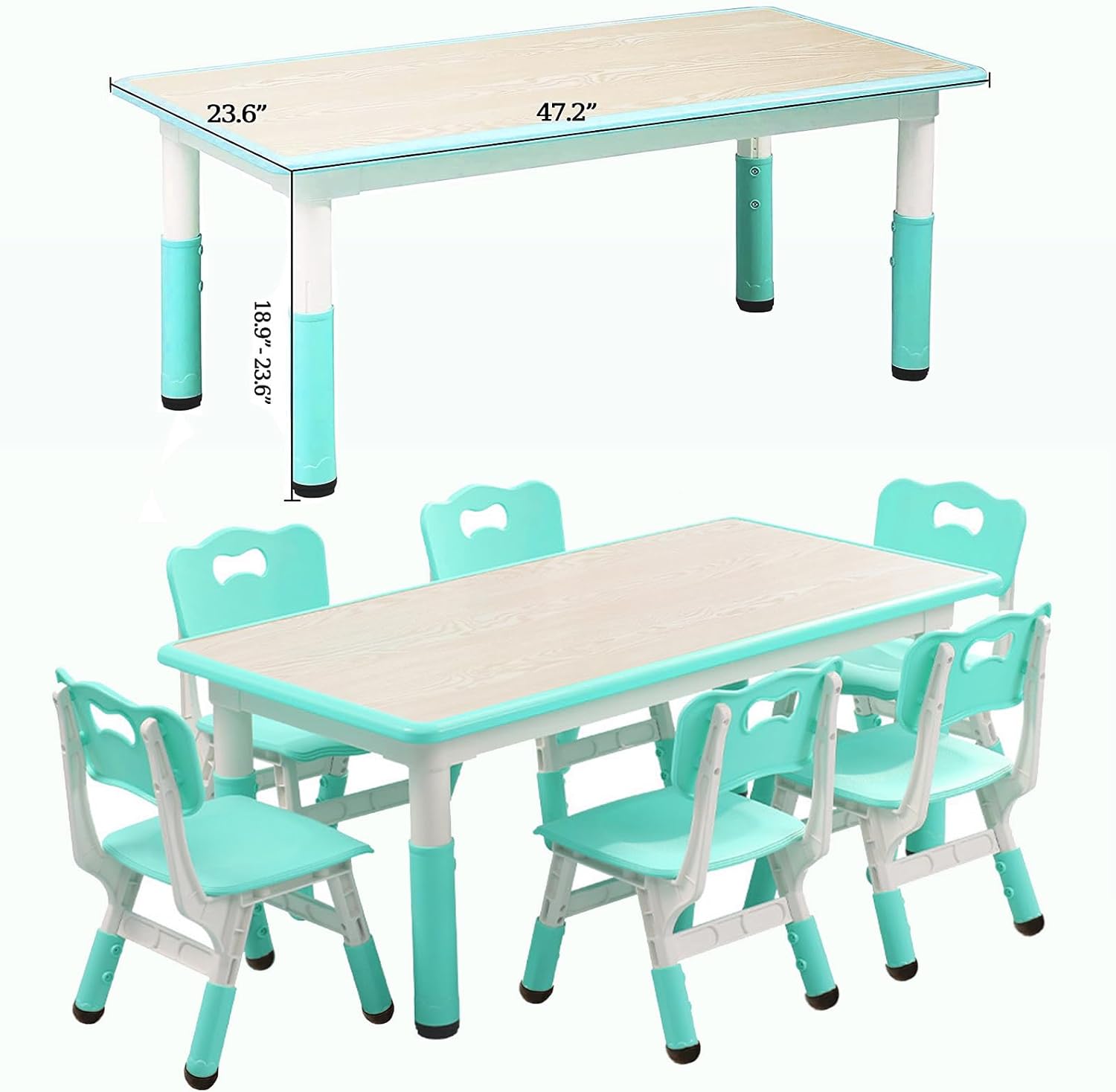 Kids Table and Chair Set, Height Adjustable Toddler Arts & Crafts Table and 6 Chair Set for Ages 2-10,Max 300lbs Kids Activity Art Table for Classroom Daycares,Home