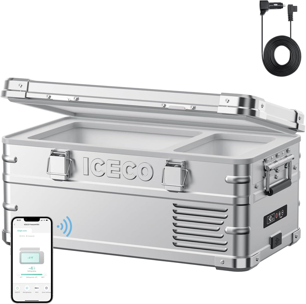 ICECO APL20 Portable Freezer, 21Qt 12v Refrigerator with SECOP Nano Compressor, Aluminum Fridge, APP Control -4℉~68℉, 12v Fridge Freezer For Car Truck RV Outdoor, AC&DC |+DC Cord
