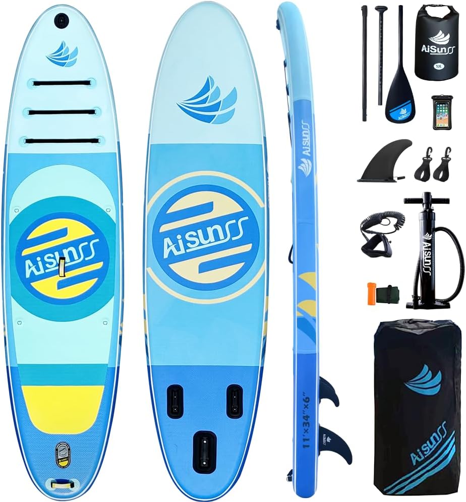 Inflatable Paddle Board for Adult, Paddle Board for All Skill Levels, Wide SUP Board with Primium Accessories Include SUP Carry Bag, Hand Pump& 10L Waterproof Bag