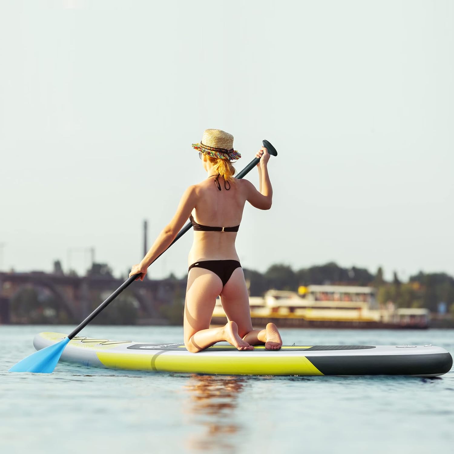 SU01 Stand Up Paddle Board, 10.6'x32''x6'' Inflatable Paddle Board with SUP Accessories, Included Hand Pump, Adjustable Paddle/Seat, Waterproof Bag, for Yoga, Fishing, Touring, Light-Blue