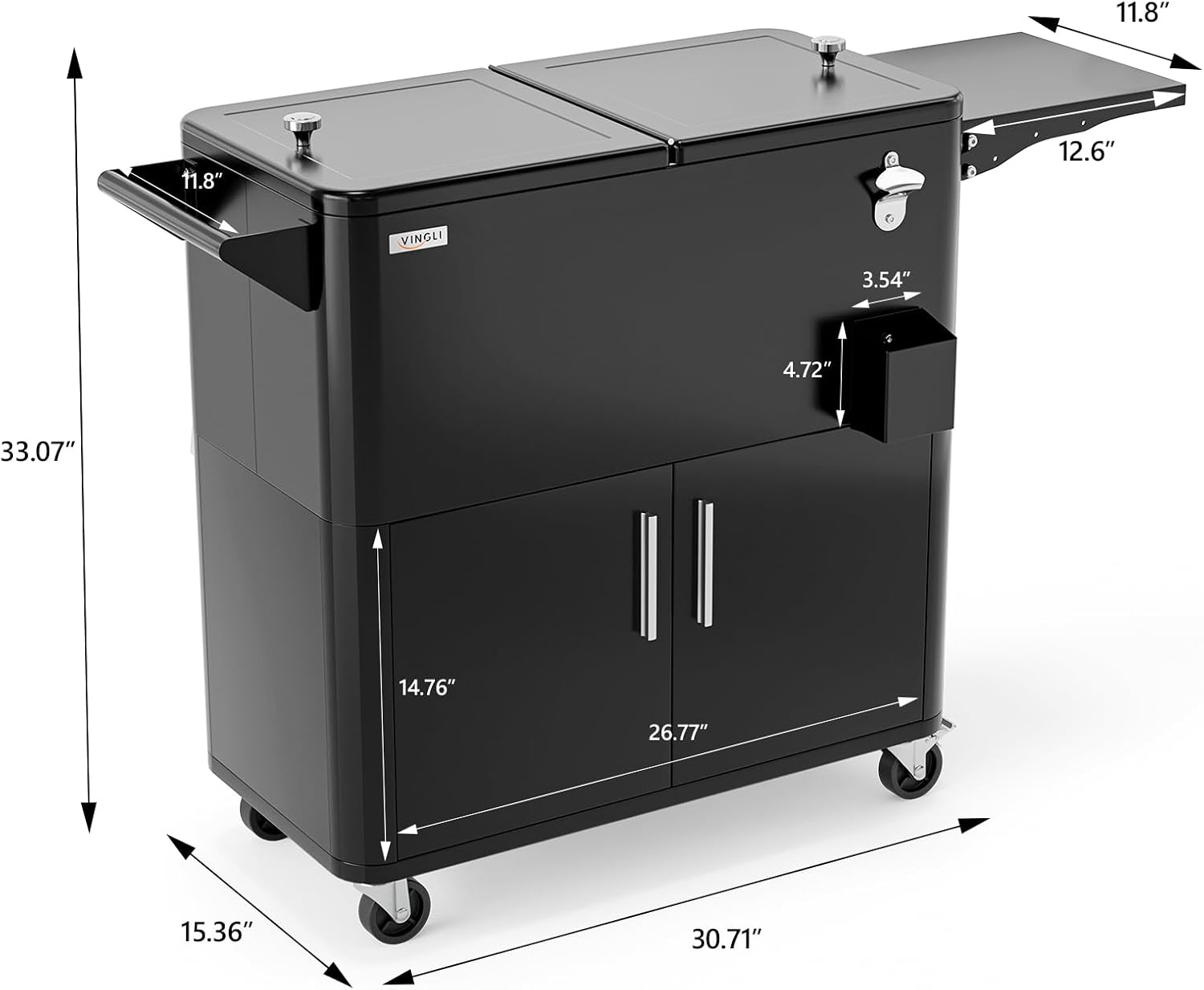 VINGLI Patio Cooler, Ice Chest with Storage Cabinet, Bottle Opener Drainage, Outdoor Cooler for Party, Deck, Pool