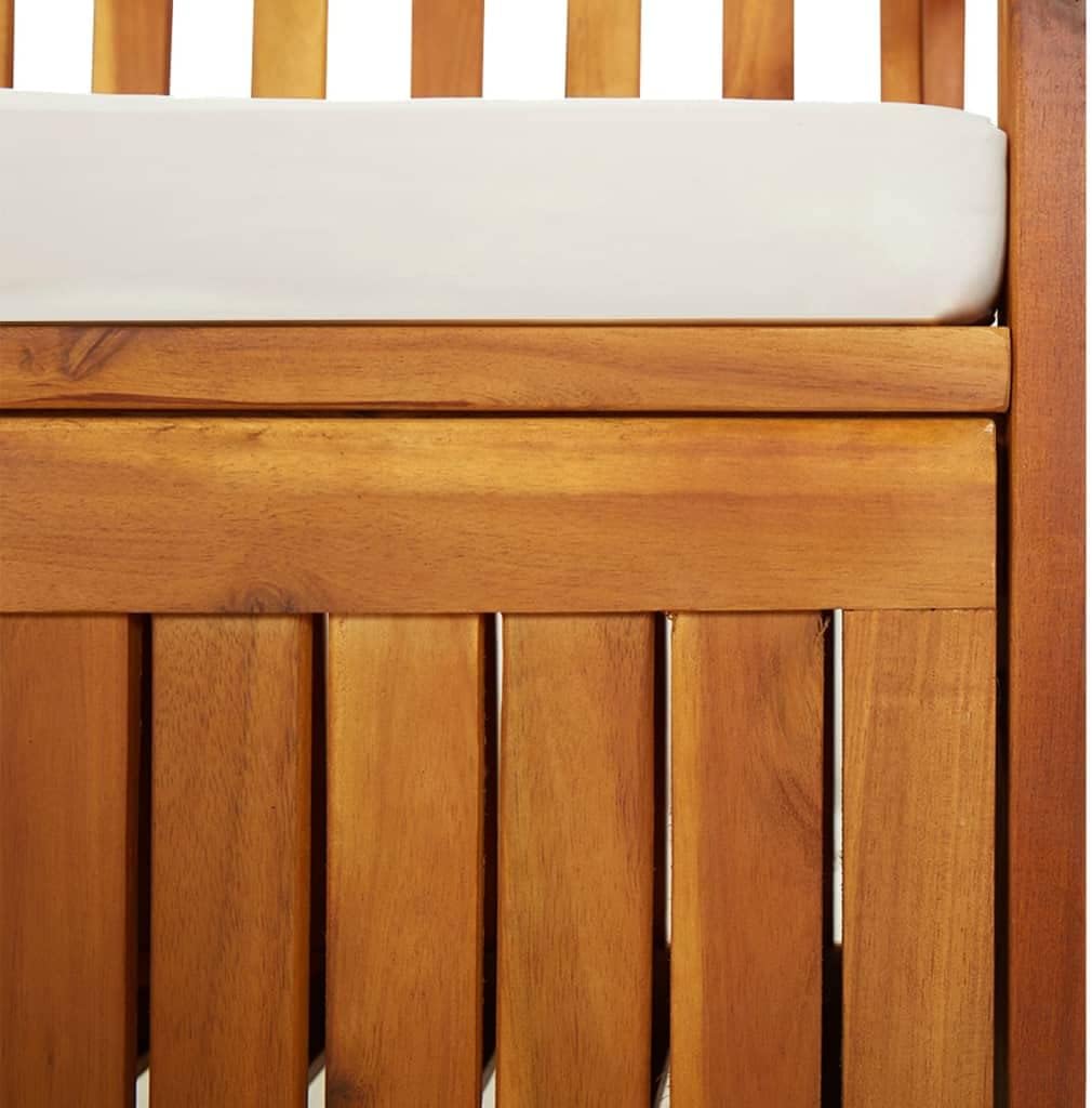 vidaXL Patio Storage Bench 58.3' - Solid Acacia Wood with Cream White Cushion - Versatile Wooden Bench for Indoor and Outdoor Use - with Ample Storage Space