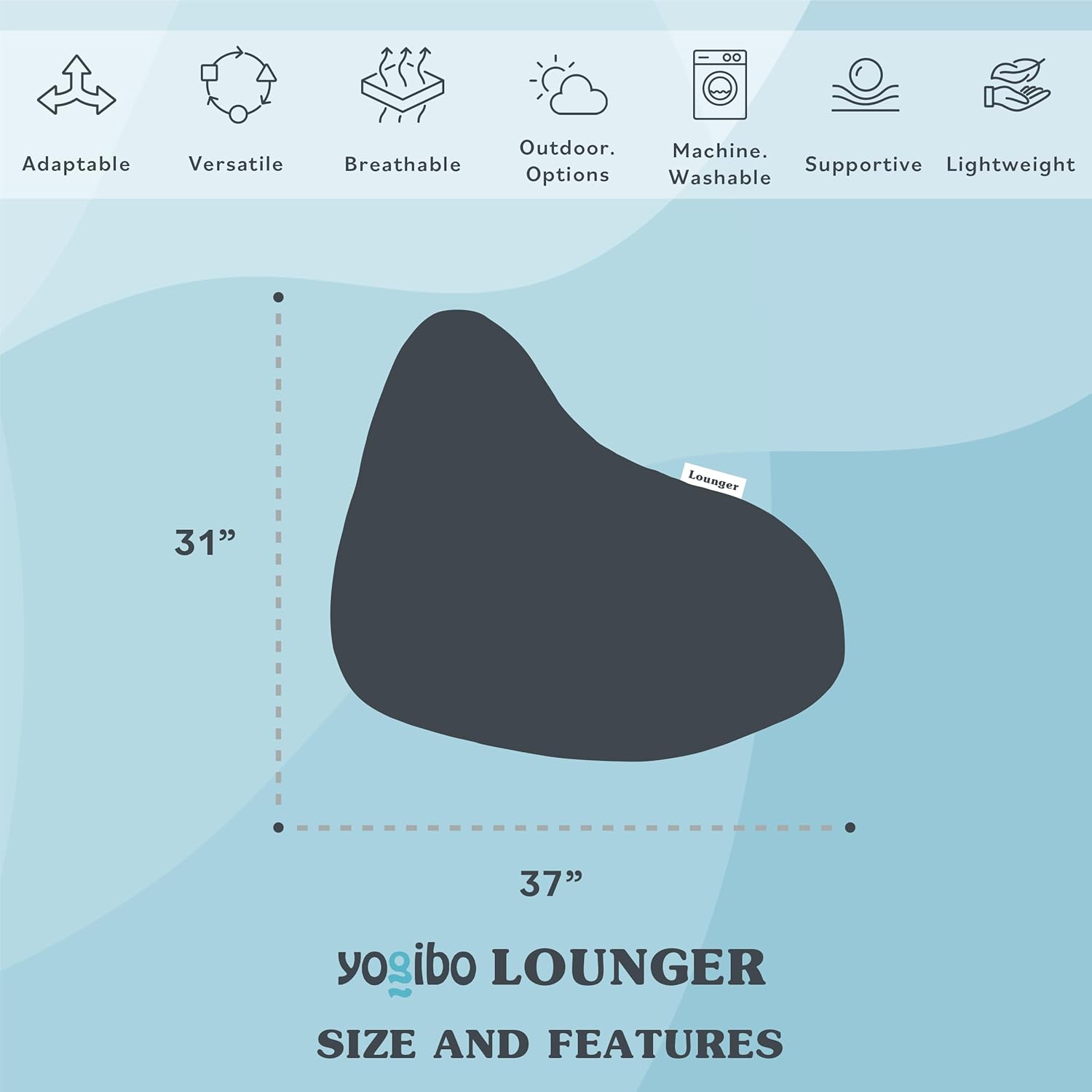 Yogibo Lounger Small Bean Bag Lounge Chair for Adults, Kids and Teens, Soft, Plush, Comfy, Sensory, Gaming Beanbag, Washable Cover, Lavender