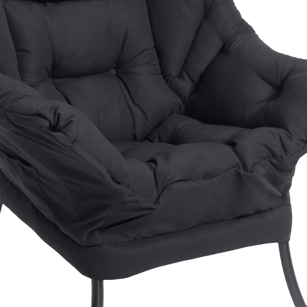 HollyHOME Lazy Chair with Foldable Ottoman, Accent Comfy Lounge Armchair and Folding Footrest Stool, Leisure Sofa Reading Chair and Footstool for Living Room, Bedroom, Dorm,Black