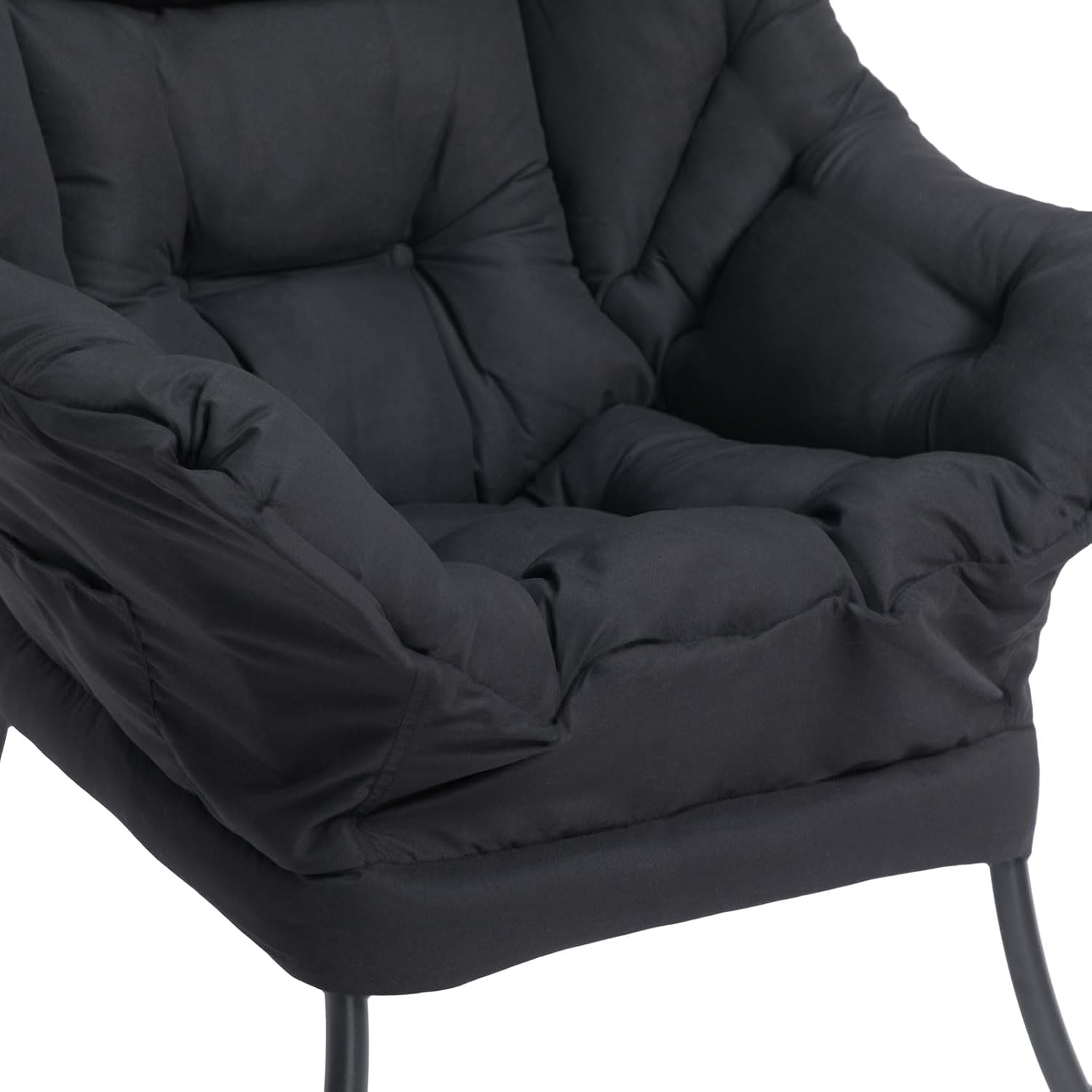 HollyHOME Lazy Chair with Foldable Ottoman, Accent Comfy Lounge Armchair and Folding Footrest Stool, Leisure Sofa Reading Chair and Footstool for Living Room, Bedroom, Dorm,Black