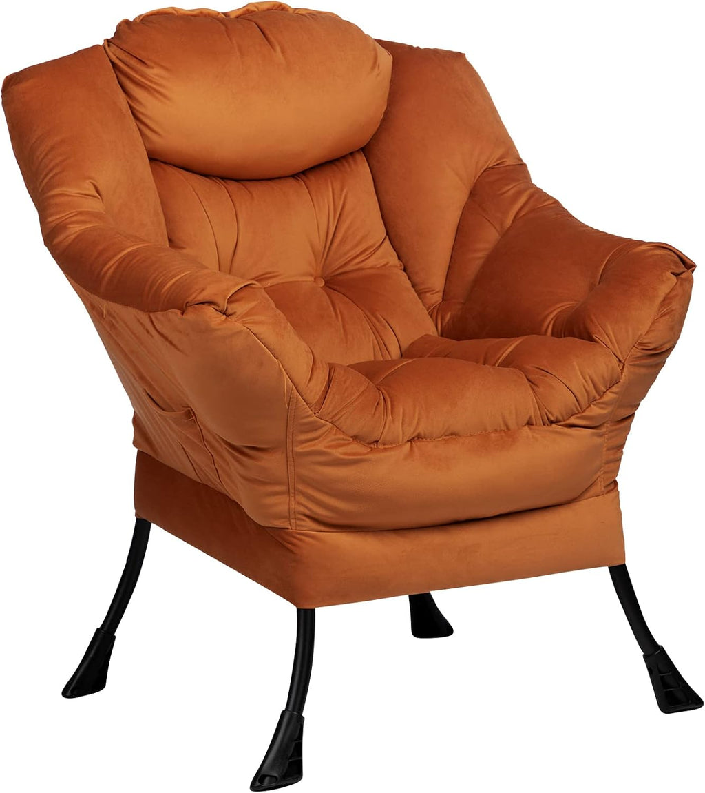 HollyHOME Lazy Chair with Armrest and Side Pocket, Comfy Accent Lounge Chair,Leisure Sofa Armchair for Living Room, Bedroom, Dorm, or Small Spaces, Oversized Reading Sofa Chair,Velvet Reddish Brown