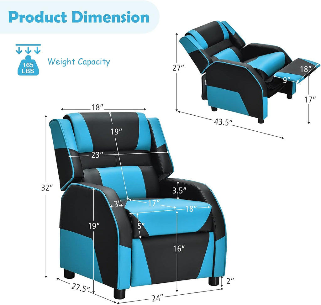 ARLIME Kids Recliner, PU Leather Kid Lounge Chair w/Footrest, Armrest, Headrest & Lumbar Support, Adjustable Gaming Toddler Sofa Armchair for Boys Girls (Blue)