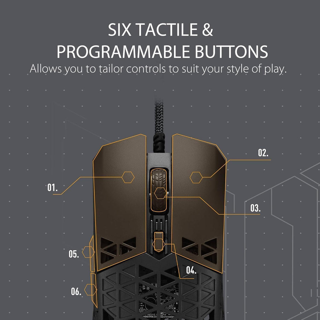 ASUS TUF M4 Air Wired Gaming Mouse-P307, Durable and Ultralight Air Shell Design, 16,000 DPI Optical Sensor, Six Tactile Buttons, IPX6 Water Resistance Bundle with ROG Strix Scope II Gaming Keyboard