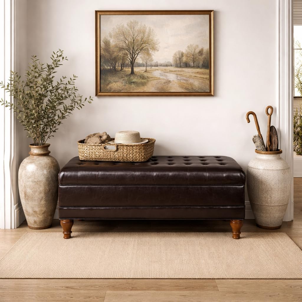 HomePop Deluxe Tufted Storage Bench with Hinged Lid, Espresso