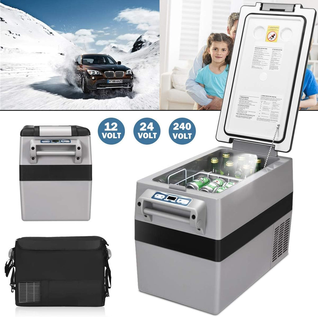 COSTWAY Car Refrigerator, 44-Quart Electric 12V/24V Car Cooler with 3 Levels, LCD Display, Shockproof Design, Travel RV Fridge for Camping, Truck Party