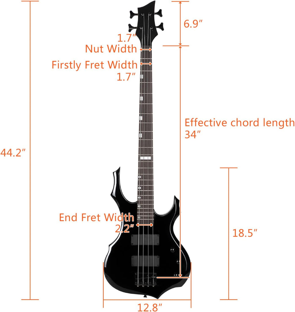 Ktaxon Electric Bass Guitar Full Size Flame Design Bass Set with 20 Watt Amplifier, Portable Bass Bag, Superior Amp Wire, Adjustable Guitar Strap, Plectrum, Wrench Tool(Black)