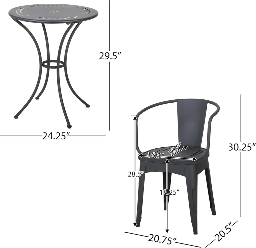 Merax 3 Pieces Bistro Set Iron Retro Bistro Table and Chairs Set of 2 Outdoor Dining Table Set for 2, Round Tabletop, All-Weather for Porch Patio Balcony Lawn Garden (Black)