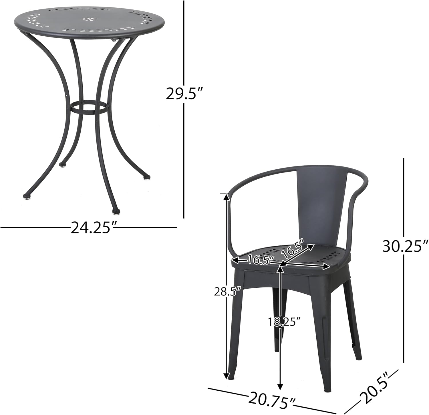 Merax 3 Pieces Bistro Set Iron Retro Bistro Table and Chairs Set of 2 Outdoor Dining Table Set for 2, Round Tabletop, All-Weather for Porch Patio Balcony Lawn Garden (Black)