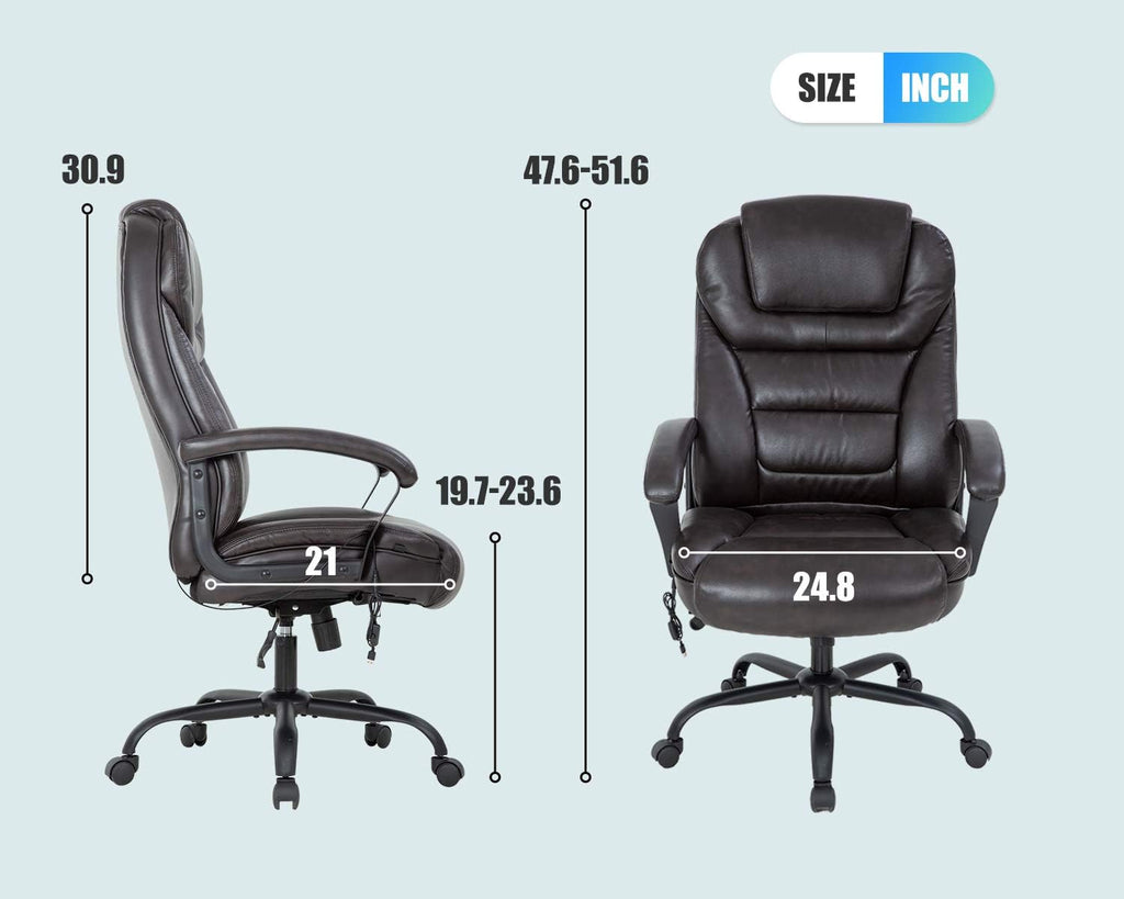 Big and Tall 500lbs Wide Seat Ergonomic Desk Chair with Lumbar Support Arms Headrest Massage Office Chair Rolling Swivel PU Leather Task Computer Chair for Adults(Brown)