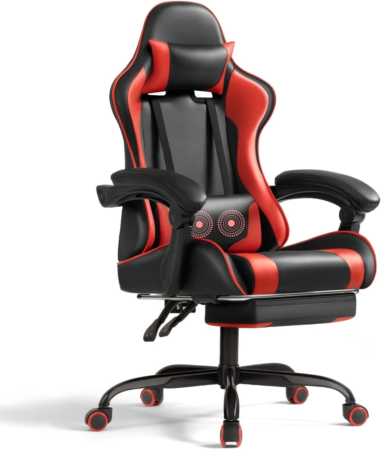 Shahoo Gaming Chair, Video Gaming Chair with Footrest and Lumbar Support, Ergonomic Computer Chairs with 360° Swivel and Height Adjustable, Spin Chair with Headrest for Home Office, Study Room (Red)