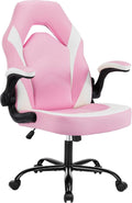 Heavy Duty Gaming Chair Ergonomic Gamer for Home Office with Lumbar Support, Adjustable Backrest, Flip-Up Armrest and Stable 360° Swivel Wheels for Adults, Professional Gamers and Teens, Pink-White