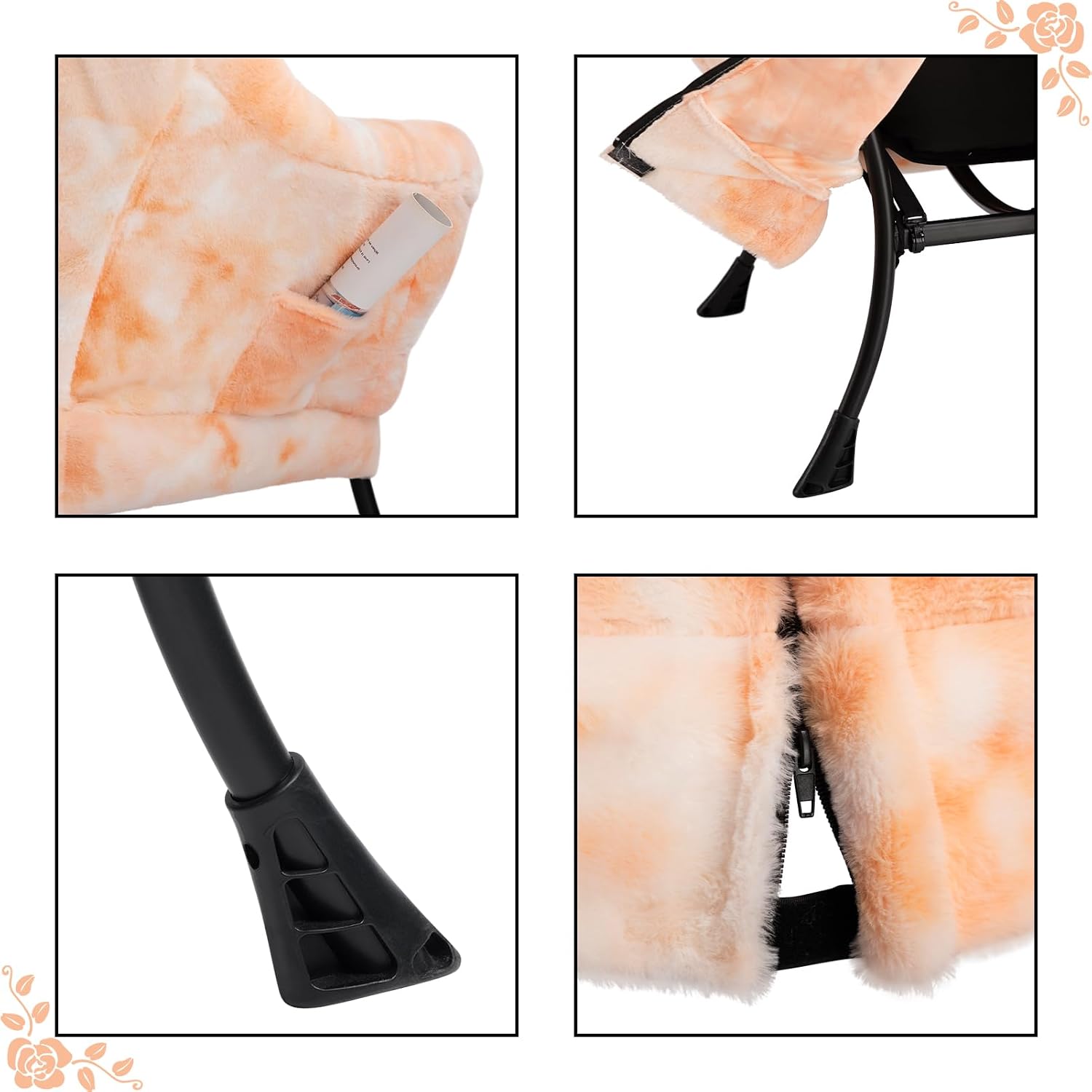 HollyHOME Lazy Chair with Foldable Ottoman, Accent Comfy Lounge Armchair and Folding Footrest Stool, Leisure Sofa Reading Chair and Footstool for Living Room, Bedroom, Dorm,Faux Fur Peach
