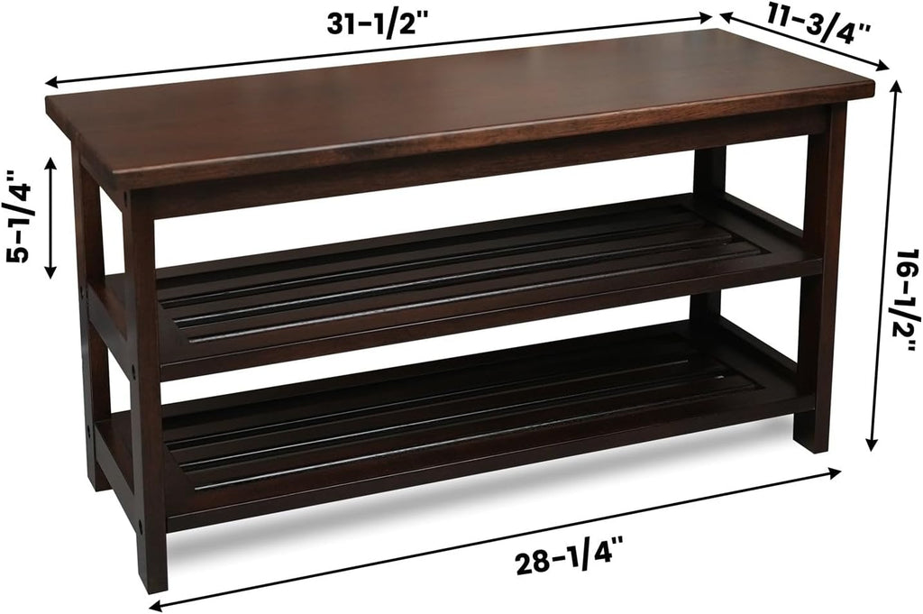 CONSDAN Wood Shoe Bench Rack, USA Grown Hickory, Entryway Bench with Shoe Storage, Mud Room Bathroom, Front Door, Outdoor/Indoor, Dark Walnut(Black)