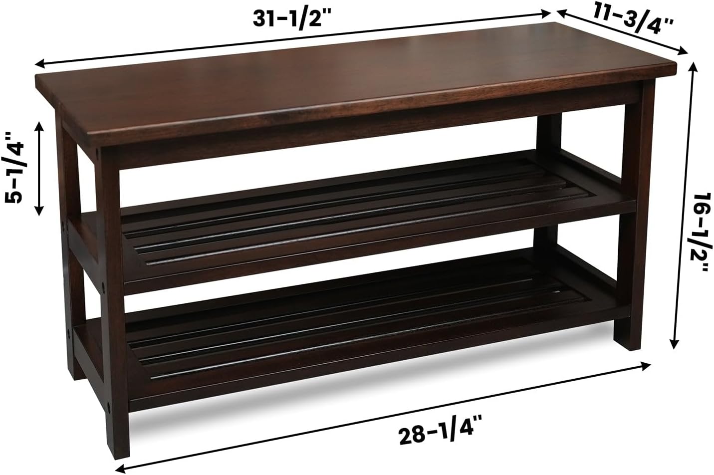 CONSDAN Wood Shoe Bench Rack, USA Grown Hickory, Entryway Bench with Shoe Storage, Mud Room Bathroom, Front Door, Outdoor/Indoor, Dark Walnut(Black)