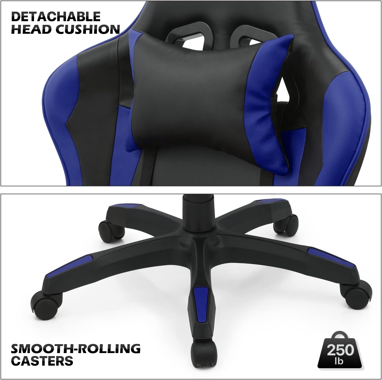 MoNiBloom Gaming Chair with Headrest & Lumbar Support Ergonomic Computer Racing Chair with Footrest, Adjustable Hight Leather Swivel Computer Chair for Adult Teen Office or Gaming, Blue