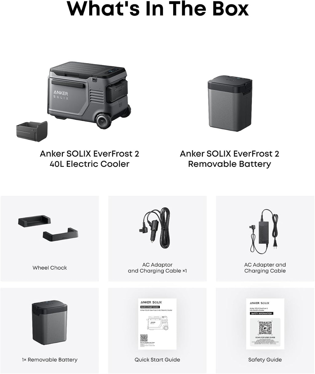 Anker SOLIX EverFrost 2 40L Cooler with Extra Battery, 61 qt Car Refrigerator, Electric Cooler with 288Wh Battery, Powered by AC/DC or Solar,for Outdoor Camping, Travel, and Fishing, Fits in Trucks