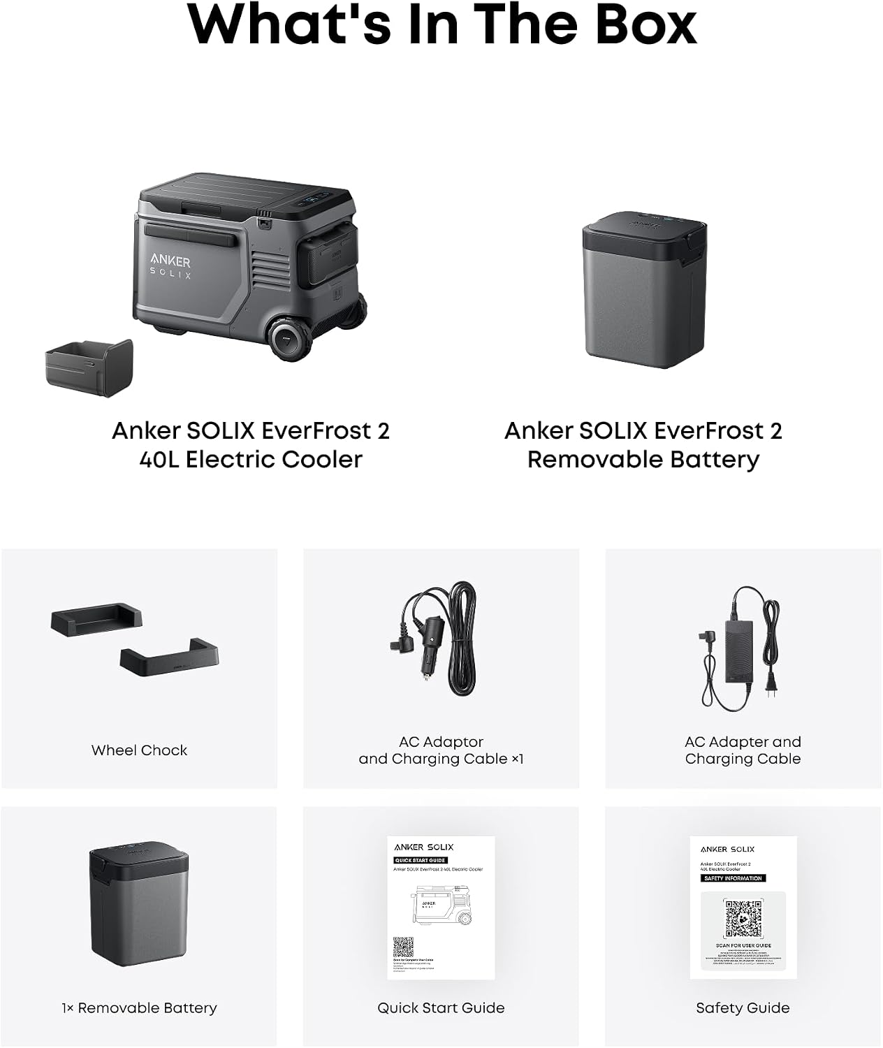 Anker SOLIX EverFrost 2 40L Cooler with Extra Battery, 61 qt Car Refrigerator, Electric Cooler with 288Wh Battery, Powered by AC/DC or Solar,for Outdoor Camping, Travel, and Fishing, Fits in Trucks