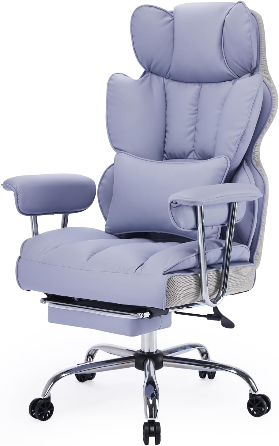 Efomao Executive Office Chair for Heavy People, High Back Computer Chair with Foot Rest, Height Adjustable PU Leather Office Chair,Big and Tall Office Chair (Purple)