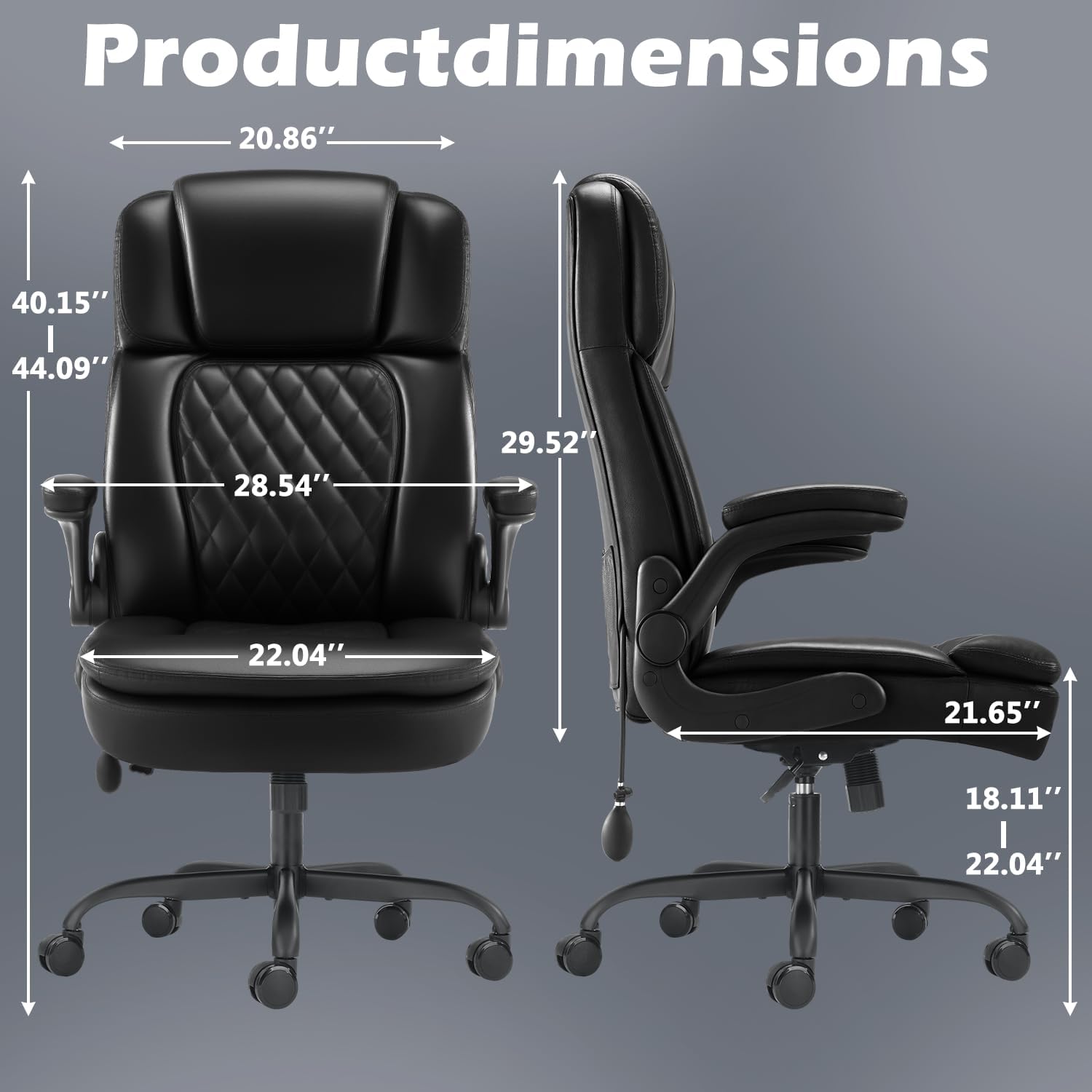 450lbs Executive Office Chair for Heavy People, Ergonomic Big and Tall Desk Chair with Adjustable Lumbar Support&Flip Up Armrest,High Back PU Leather Comfy Swivel Computer Chair