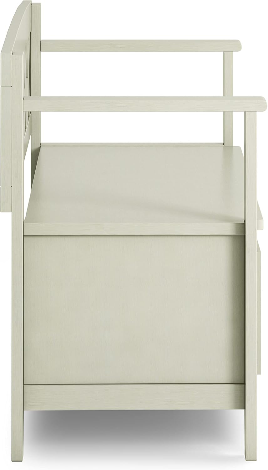 SIMPLIHOME Amherst Entryway Storage Bench - 48 inch Wide Solid Wood Hallway Seat in Antique White, Transitional Bench for Entryway or Living Room with Lift-Up Lid and Spacious Storage