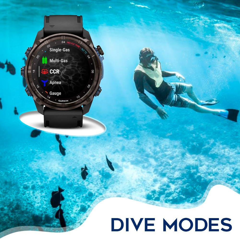Garmin Descent Mk3i Watch-Style 51mm Dive Computer (Carbon Gray, Black Band) Bundle with Focus Camera Charger Stand for Smartwatches and Focus Camera 9H Tempered Glass Screen Protector Film (3 Items)