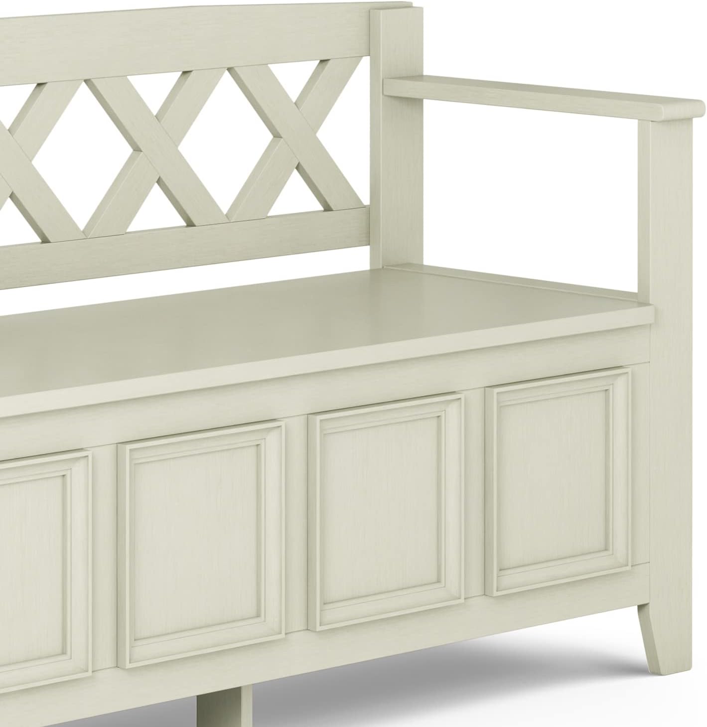 SIMPLIHOME Amherst Entryway Storage Bench - 48 inch Wide Solid Wood Hallway Seat in Antique White, Transitional Bench for Entryway or Living Room with Lift-Up Lid and Spacious Storage