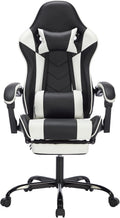 Gaming Chair with Footrest, Ergonomic Computer Chair with Headrest and Lumbar Support, Breathable Material Height Adjustable Swivel Video Game Chairs for Adults, 300lbs Max, Black & White