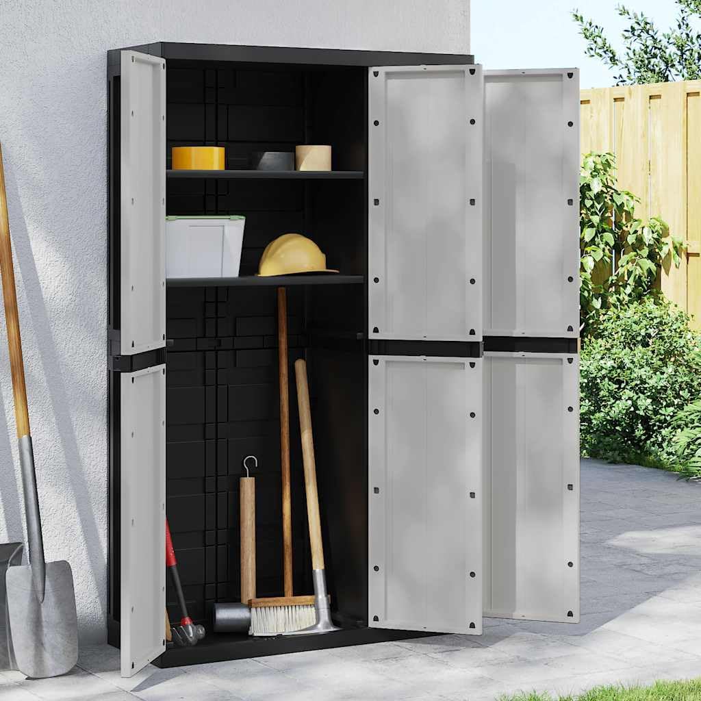 vidaXL Outdoor Storage Cabinet - Weather-Resistant Polypropylene/PP, Adjustable Shelves, Lockable, Compact Design for Garden/Balcony/Patio, Grey & Black, 38.2' x 14.6' x 65'