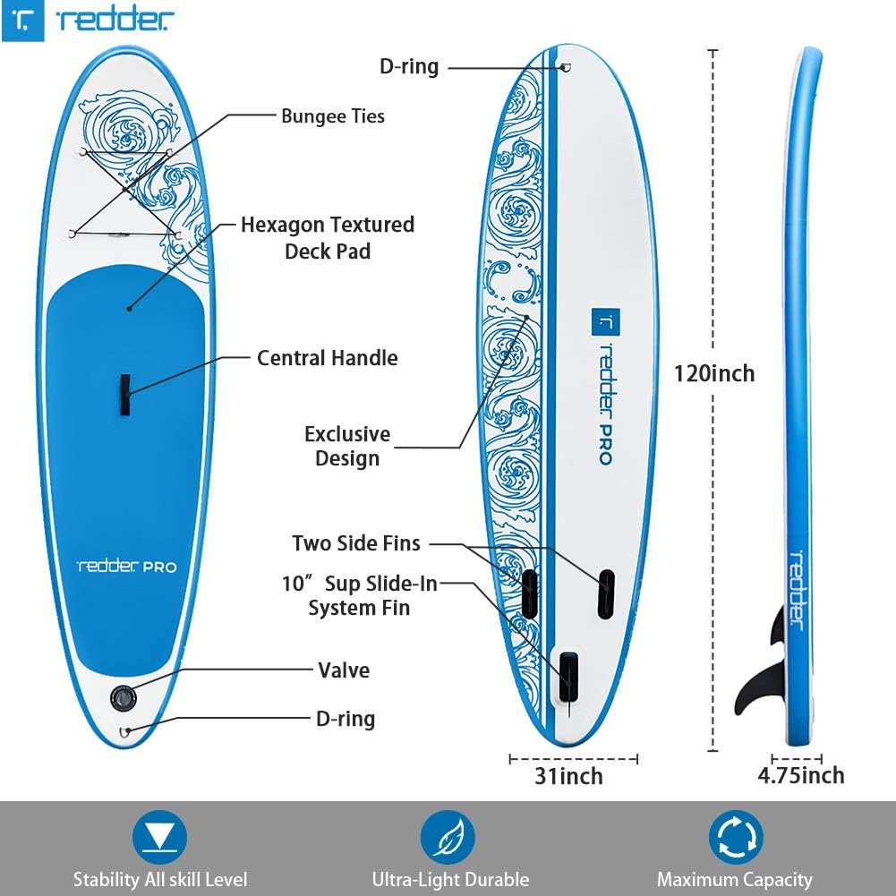 redder Stand Up Paddle Board Inflatable SUP Board for Kids and Adult Stand Up Paddling Board with Leash, Paddle, Backpack, Pump, Repair Kit, Non-Slip Deck Kayak Surfing Fishing SUP Board