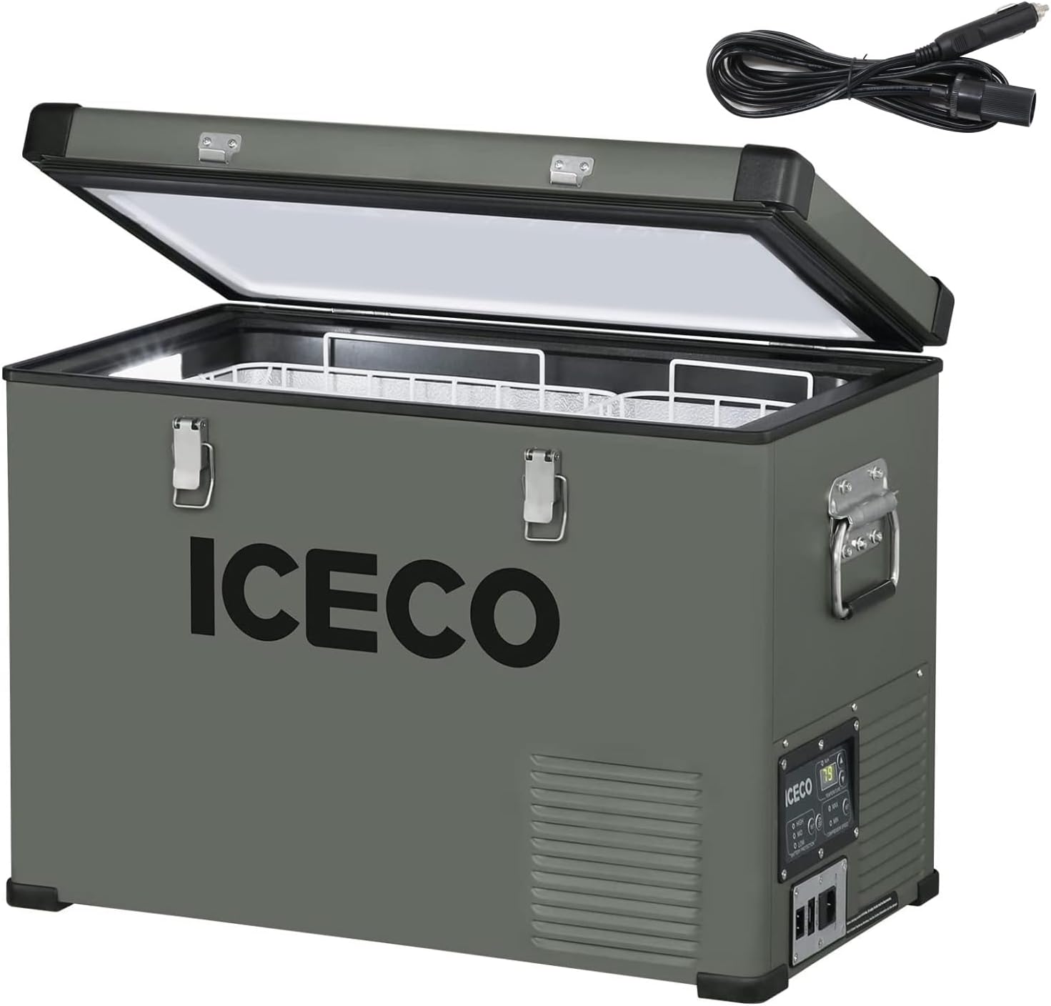 ICECO VL45 12V Refrigerator, 47Qt Platinum Compact Refrigerator Powered by SECOP, 0°-50°F 12v Fridge, 12/24VDC 110-240VAC, Car Refrigerator, Electric Cooler For Outdoor&Camping|with Extension DC Cord
